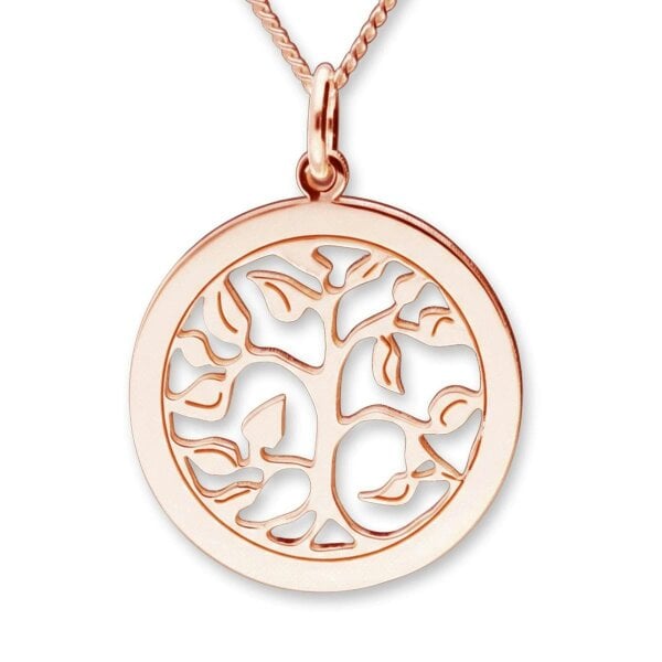 Christopher James of London 9ct Rose Gold Plated Filigree Tree of Life Disc Personalised Family Necklace