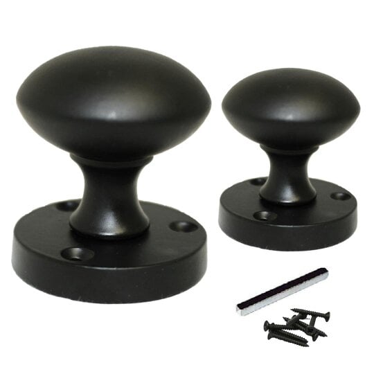 EDH Door Hardware Matt Black Round Door Knobs on Rose – Modern Internal Mortice Door Knob Set – 1 Pair