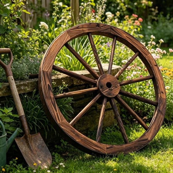 Gr8 Garden Set of 2 Rustic Wooden Garden Cart Wagon Wheels 76cm Wall & Fence Decor