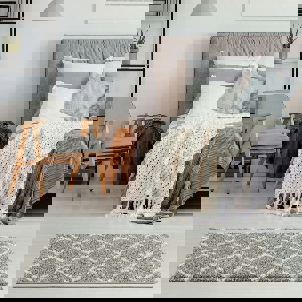 Diamond Design Thick Shaggy Area Rugs Grey