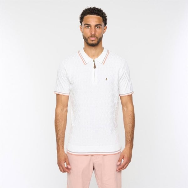 Gabicci G54M08 Mens Short Sleeve Zip Neck Knitted Polo Gabicci Classic - WHITE