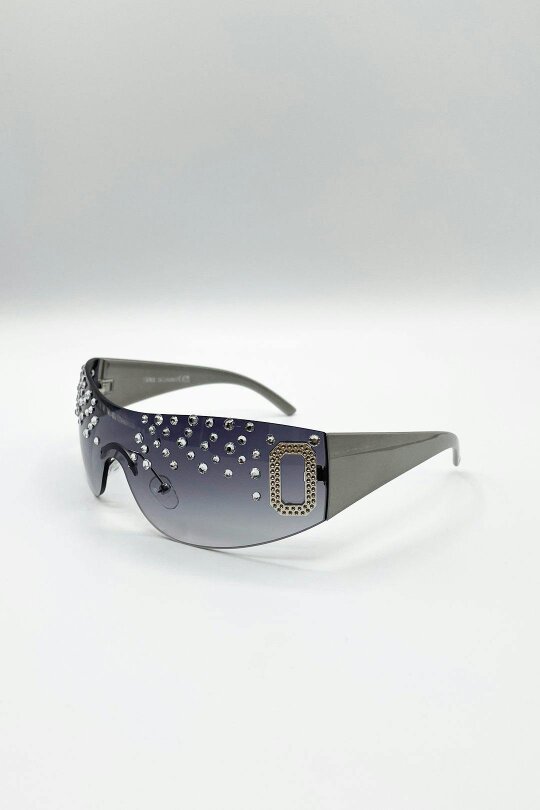 SVNX Racer Diamante Sunglasses In Silver