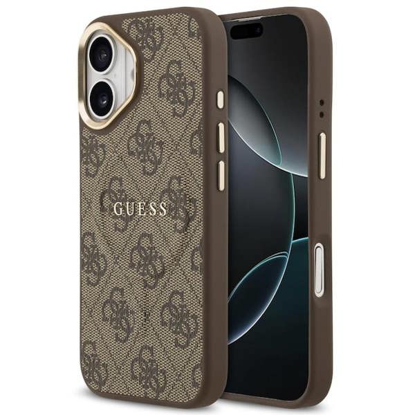 Guess PU Leather 4G Gold Frame Case with MagSafe for iPhone 17 6.3" Brown - GUHMP17SP4MSEGCW