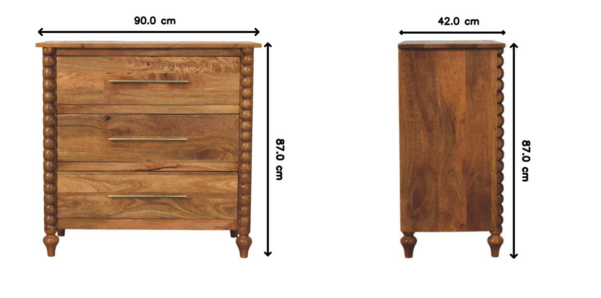 Artisan Furniture Solid Mango Wood Spindle 3-Drawer Chest