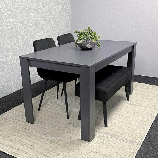 Kosy Koala Modern Arrow Design Dining Table Set with 2 Black Velvet Chairs and 1 black Bench Dining Room furniture