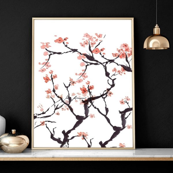 Cherry blossom wall art for home office | Set of 2 wall art prints