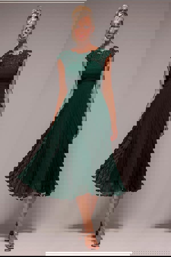 Crochet & Pleated Top Midi - Emerald DR3821