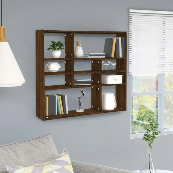 Berkfield Wall Shelf Brown Oak 90x16x78 cm Engineered Wood