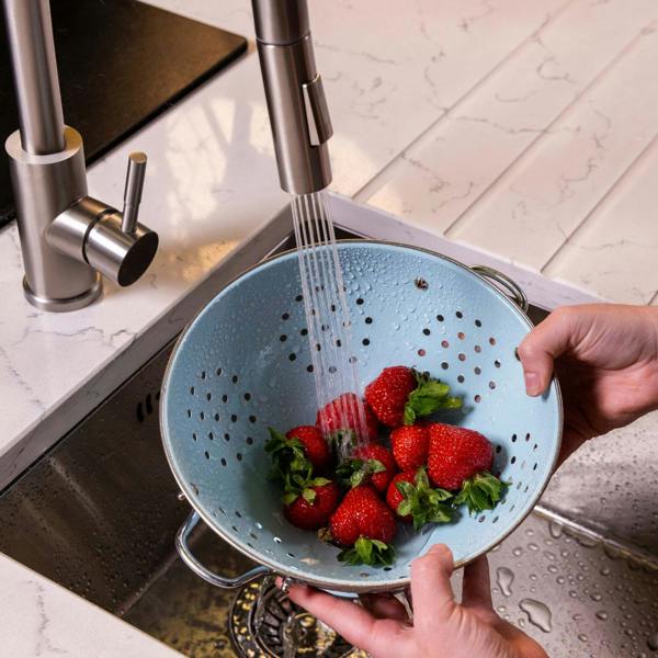Flode Runda | Kitchen Sink Mixer with Pull out Spray | Brushed Steel | Square Head