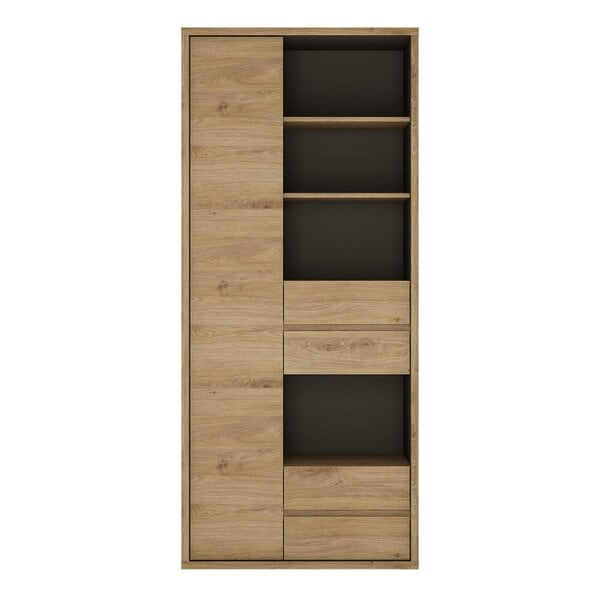 Wyld Haus Athens Natural Oak Wood Effect  Tall Wide 1 Door 4 Drawer Bookcase