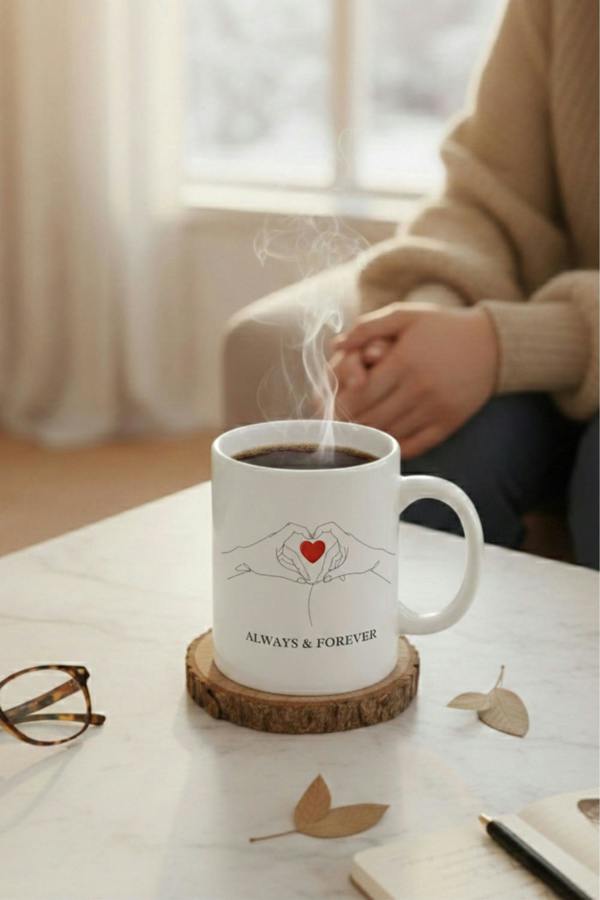 Dyzi Always & Forever Heart Line Art Printed Mug Valentine’s Day Gift