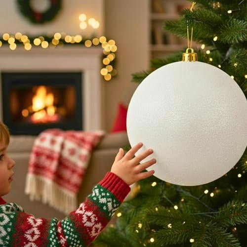 25cm White Glitter Christmas Bauble for Tree, Home Decor and Seasonal Displays image 8