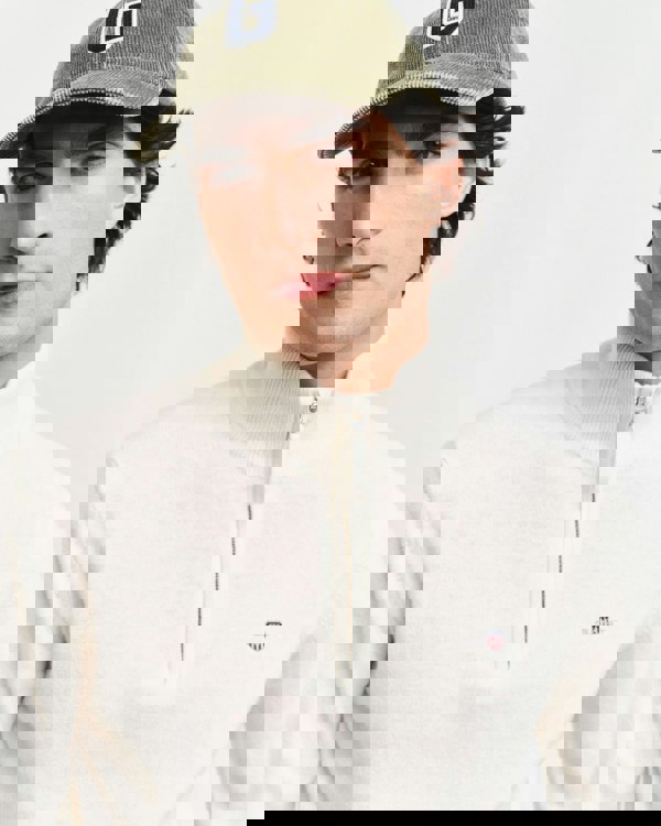 GANT Mens Superfine Lambswool Half Zip Cardigan - 130 Cream