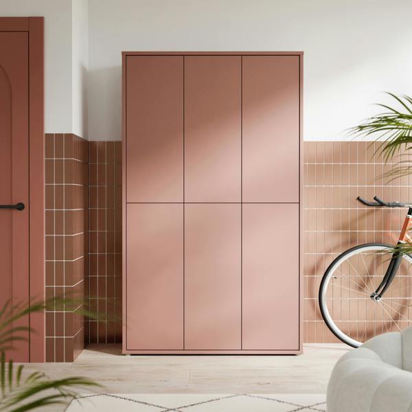 Furniture To Go Alice Springs Tall Shoe Cabinet with 6 Doors Push-to-Open in Terracotta