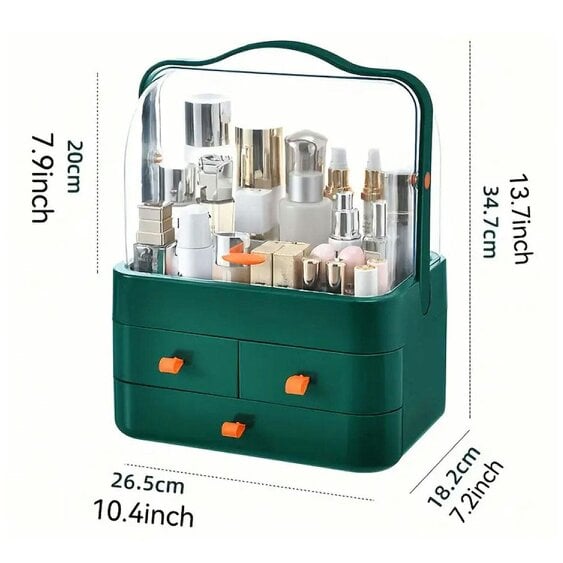 Neo Green Acrylic Makeup Storage Organiser with Lid & Drawers