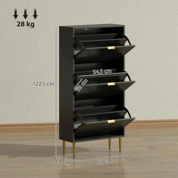 Bobobiy Elegant Three-Drawer Shoe Cabinet - Black