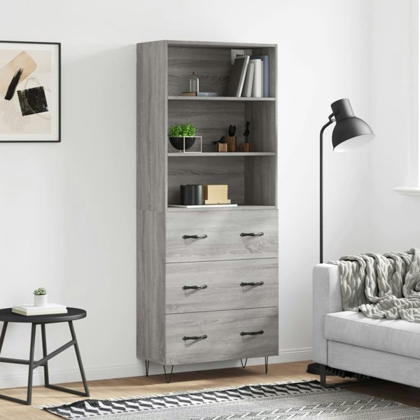 Berkfield Highboard Grey Sonoma 69.5x34x180 cm Engineered Wood