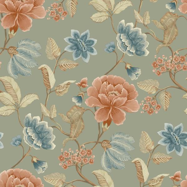 Grandeco Celica Camellia Bloom Floral Trail Textured Wallpaper, Green