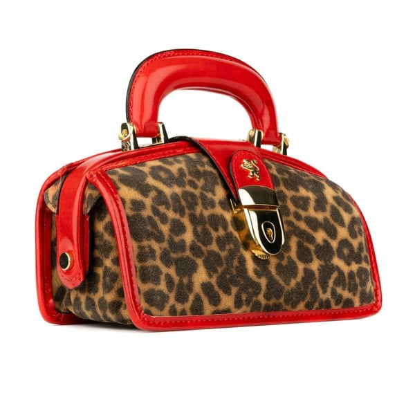 Embassy London Gazelle Mini - Leopard & Red - Mini structured bag in colourful genuine leather and key
