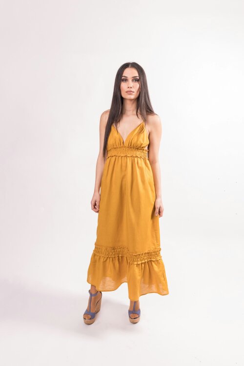 BALOU Women's Linen Maxi Dress Mustard