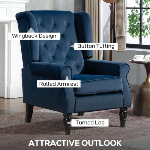 Wyld Haus Rake Dark Blue Retro Wingback Accent Chair With Button Tufted Upholstery