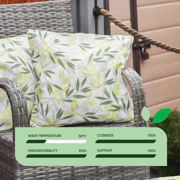 Gardenwize Pair of Outdoor Scatter Cushions - Green/Grey Leaf Design