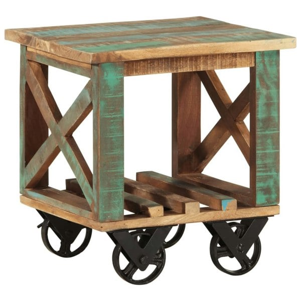 Berkfield Side Table with Wheels 40x40x42 cm Solid Wood Reclaimed
