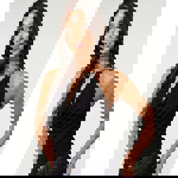 Pink Vanilla Lace Bodysuit With Halter Gold Trim