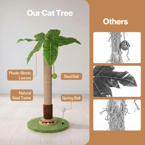 Skylos Cat Scratching Post Palm Tree Cat Scratcher With Brush Toy Indoor Green