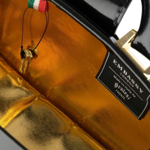 Embassy London Gazelle Mini - Gold & Black  - Mini top handle structured bag in Italian leather with LED