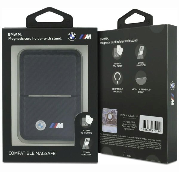 BMW M Carbon Metal Logo Magnetic Card Holder with Stand Black - BMOWMCS26PCILK