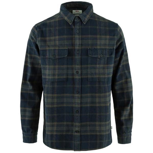 Front view of Fjallraven Ovik Twill shirt for Men in Dark Navy/Basalt