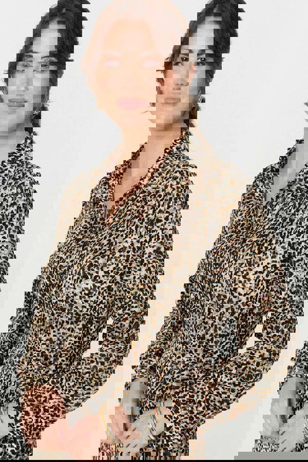 Green | Animal Print Tie Waist Midi Shirt Dress
