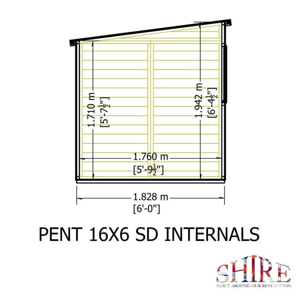 Shire 16x6 single door Pent shed 12mm shiplap interlock cladding