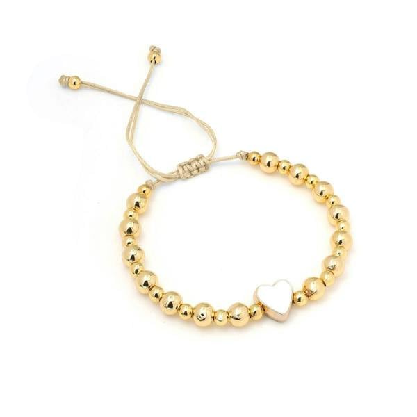 Say It With Children's Cream Heart Drawstring Bracelet - Yellow Gold