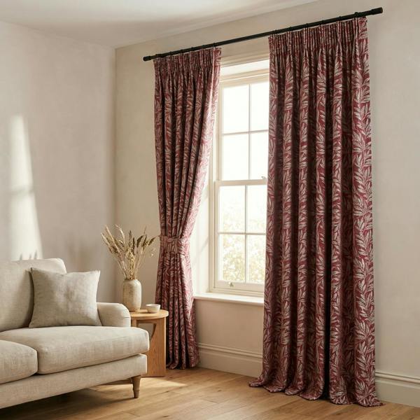 Tanomah made-to-measure curtains in Wine, styled in a living room