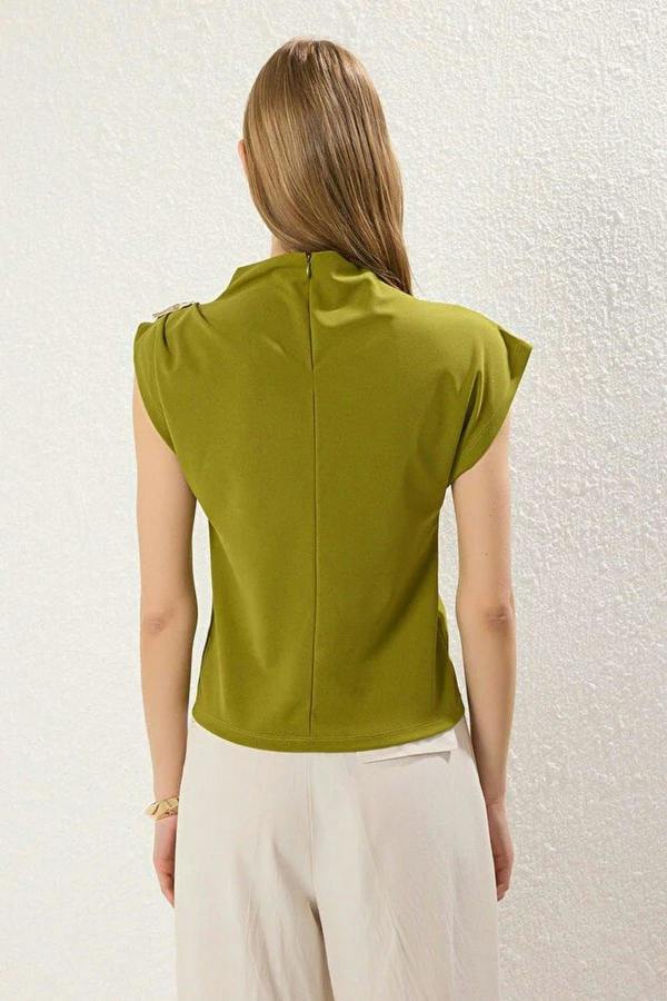 WOVCOR Draped Stretch Knit Blouse with Accessory Detail