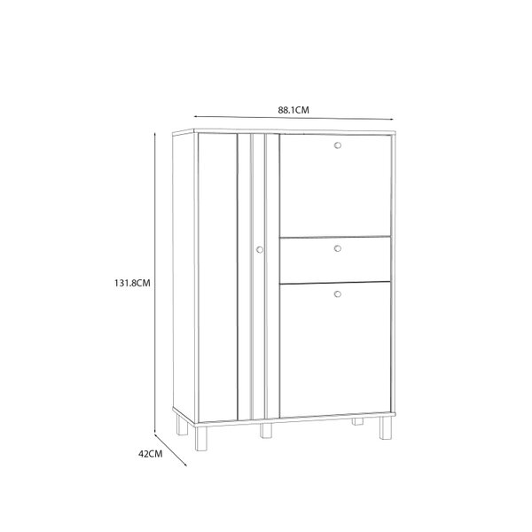 Wyld Haus Pebblethorn Cream and Natural Oak Wood 3 Door 1 Drawer Cabinet