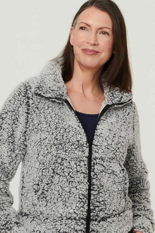 Black | Teddy Textured Relaxed Zip-Up Jacket