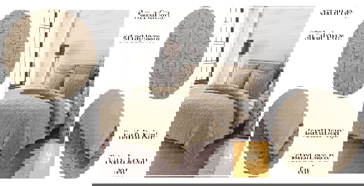 HomeSpace Direct Leaves Teddy Beige Duvet Cover Set