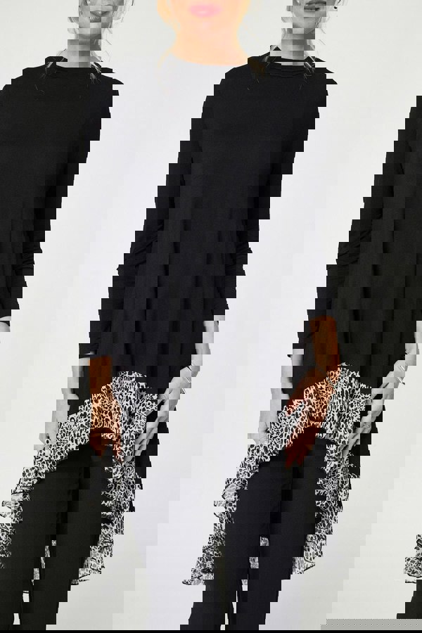 Black | Animal Print High Low Jersey Top
