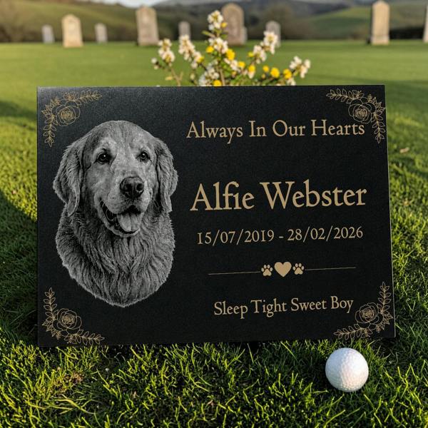 Memorials Direct Dog Memorial Granite Photo Plaque - Floral Design