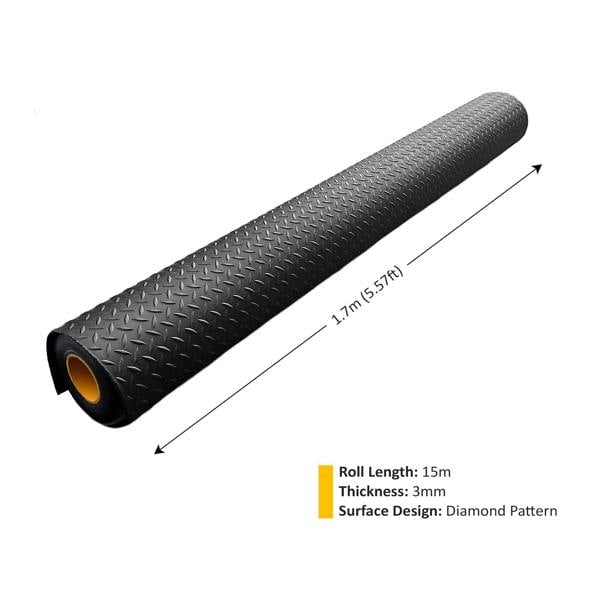Nicoman Non-Slip Recycled Rubber Flooring Rolls - Diamond Pattern