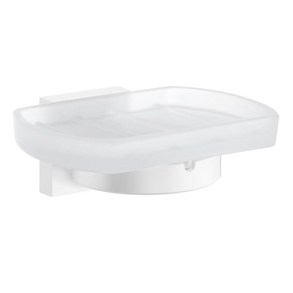 Matt white and frosted glass soap dish