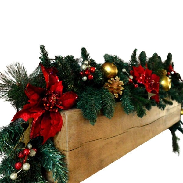 Samuel Alexander 180cm (6ft) Deluxe Red and Gold Poinsettia Christmas Garland Decoration