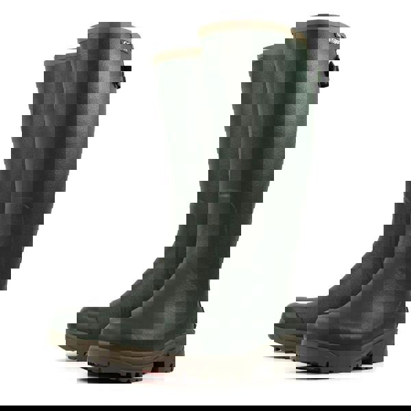 GriSport Stream Mens/Womens Neoprene Fishing Hunting Farm Wellies Boots, dark green rubber waterproof wellington boots with beige trim and sturdy sole.