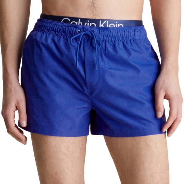 Calvin Klein Mens Double Waist Detail Swim Shorts - Blue