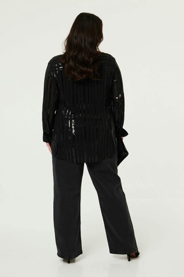 Izabel London Curve Sequin Striped Long Sleeve Shirt