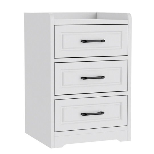 Havendro 3 Drawer Bedside Cabinet, White Chest Table, Solid Wood Bedroom Furniture - white - wood