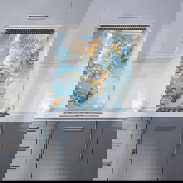 Warren Reed - Designer Blue And Gold Marble Effect Kitchen Splashback